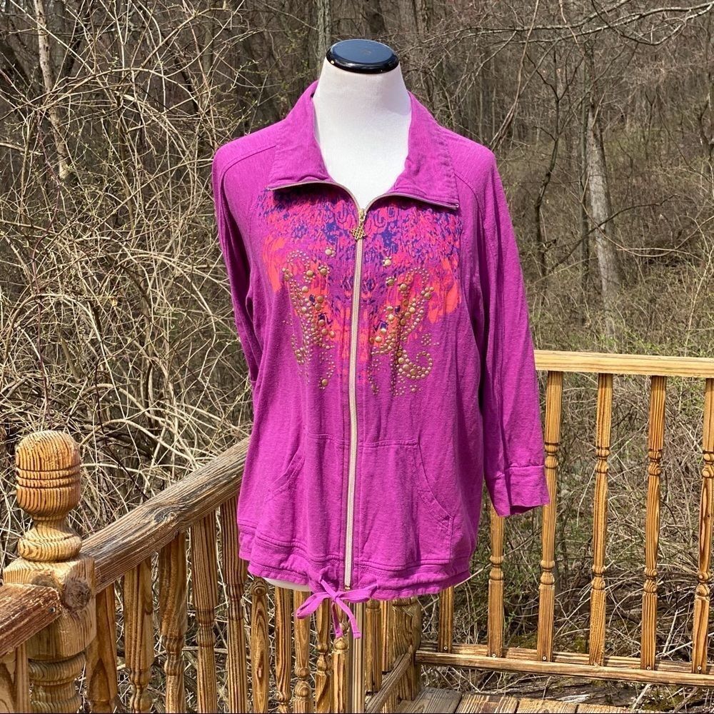 Oleg Cassini Sport Fuchsia Front Zipper Jacket Size Large
